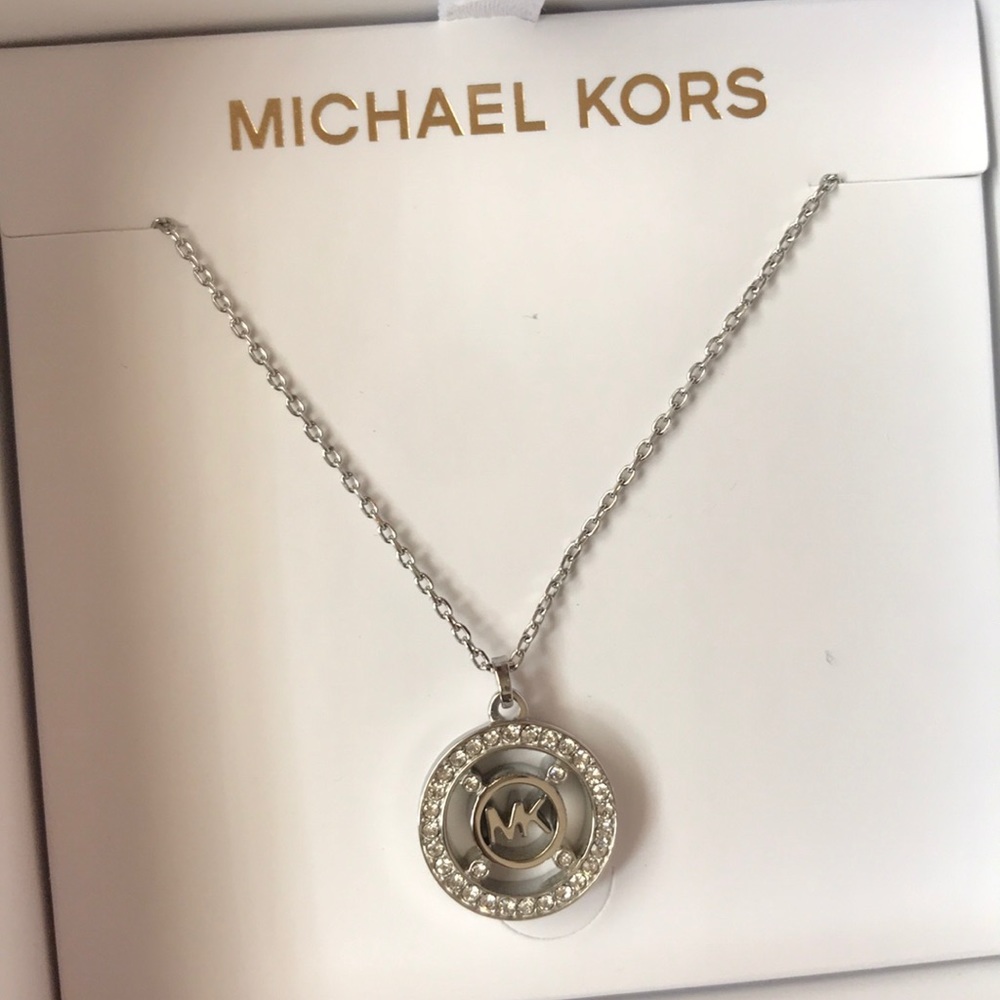 Michael Kors Women's MK Logo Silver Tone Necklace - Picture 2 of 6
